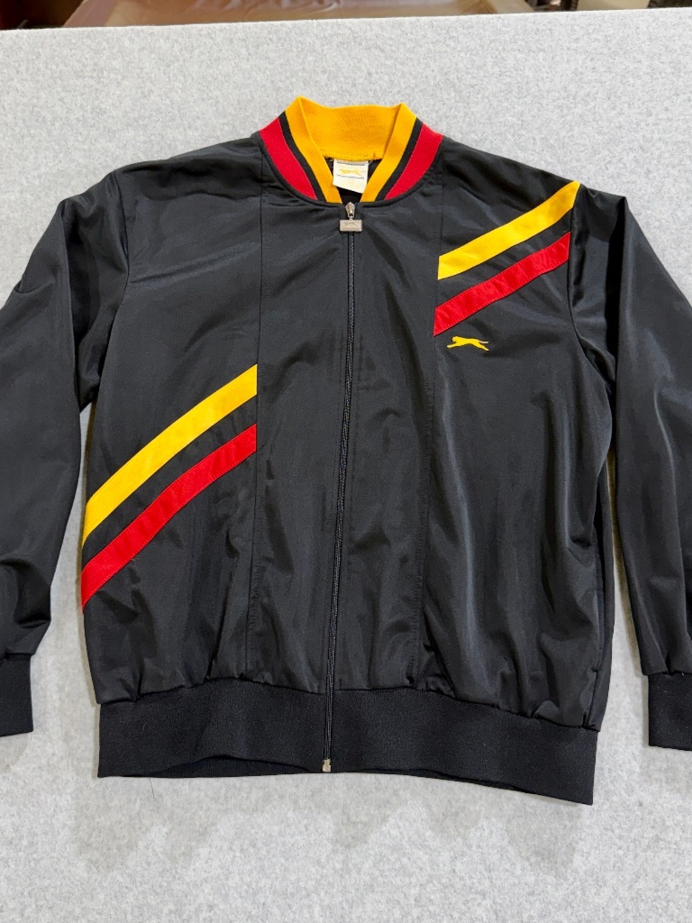 Slazenger Men 1X Big Full Zip Windbreaker Jacket Black Red Yellow Stripe